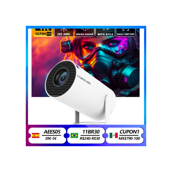Projetor magcúbico 4k android 11 hy300 pro duplo wifi6 260ansi allwinner h713 bt5.0 1280*720p cinema projetor portátil ao ar livre