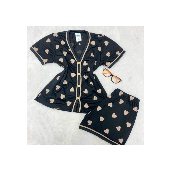Píjama Americano Feminino Gola V Com Botões Amamentação Blogueira Malha Premium