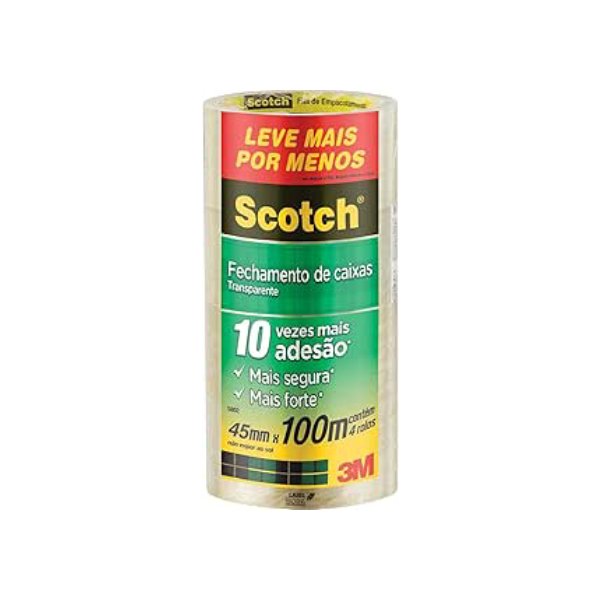 Scotch, 3M, Fita de Empacotamento Transparente, 4 Rolos, 45mm x 100M