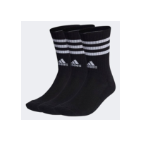 Kit Meia Adidas Cano Alto 3 Listras c/ 3 Pares - Preto+Branco