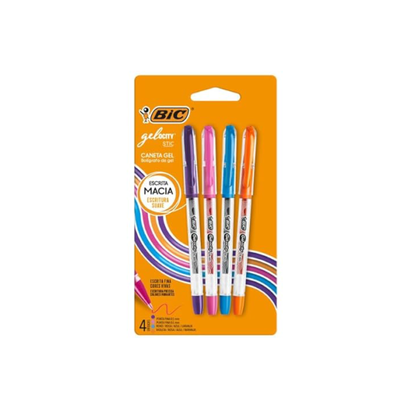 BIC, Caneta em Gel, Gelocity, Ponta Fina, 4 Cores
