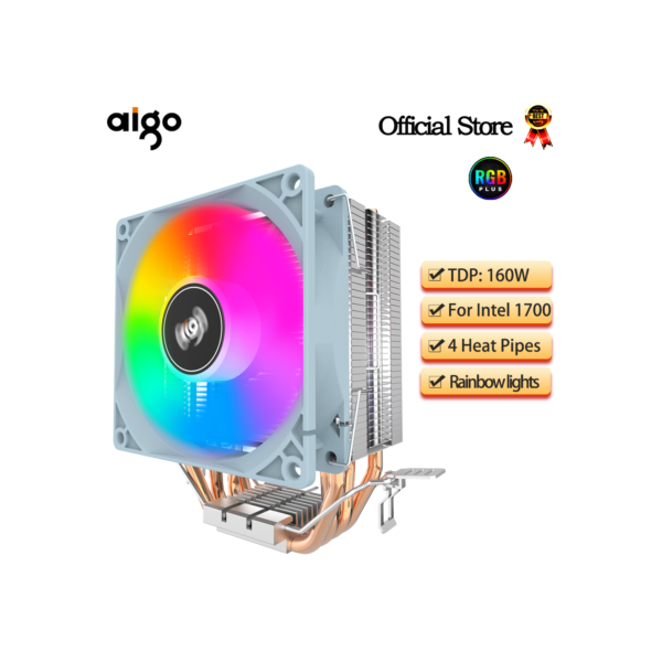 Ventilador Aigo-CPU, Refrigerador do radiador do PC, Tubulações de calor 2 4, RGB silencioso, Intel 1700, 1150, 1155, 1156, 1366, AM2, AM3, AM4, AMD