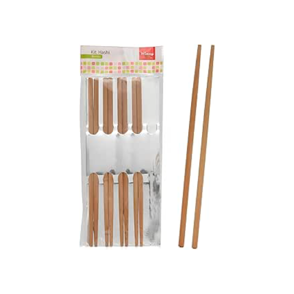 Conjunto Hashi Bambu 5 Peças 24cm Comida Japonesa Tradicionais Reutilizável Sustentável