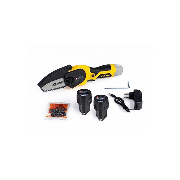 Motosserra a Bateria, 25V, 800W, Carregador e 2 Baterias, Motosserra Recarregável, Podadora Portátil, Podadora Mini
