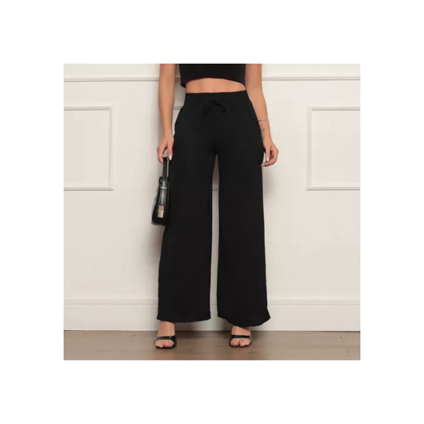 Calça Feminina Pantalona Tecido Duna Cintura Alta C/elastico