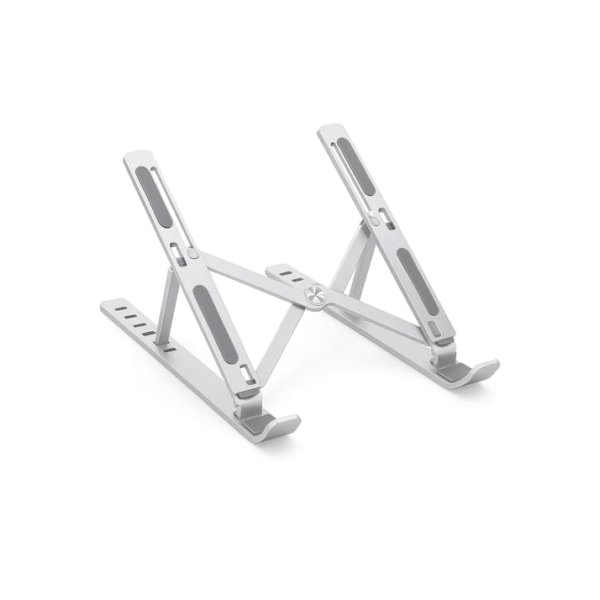 Suporte Dobrável para Notebook 6–17” em Alumínio – Slim, Portátil, 7 Níveis de Altura, Antiderrapante, Resfriamento, Base Ergonômica para Mesa e Escritório