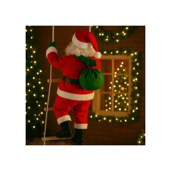 Papai Noel Subindo Escada Decoração De Natal Fofo Enfeite Pendente Divertido 25cm