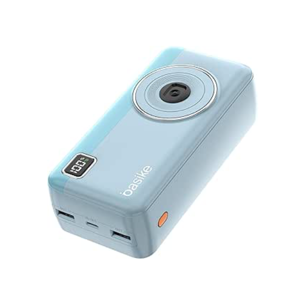 Power Bank 30000mAh, Basike Carregador Portátil 2 Saídas USB-A(até 22.5W) + Tipo-C(até 22.5W) com Cabo, Carregamento Rápido, Led Indicador de Bateria Proteção Inteligente (Azul)