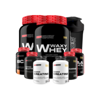 Kit 2x Waxy Whey 900g + 2x BCAA + 2x Creatina 100g + 2x Glutamina 100g + Coqueteleira - Bodybuilders