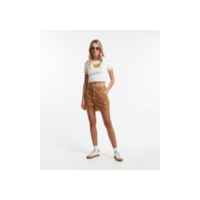 Bermuda Regular em Jeans com Bolso Cargo e Barra Desfeita Marrom