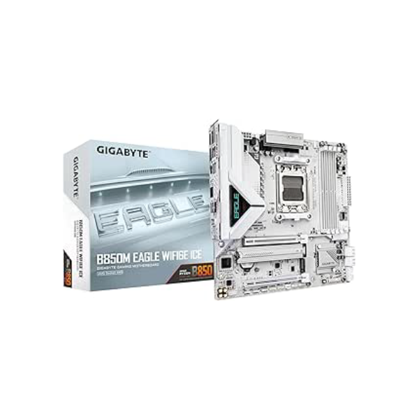 GIGABYTE Placa-mãe B850M Eagle WIFI6E ICE AMD AM5, M-ATX, DDR5, 2X M.2, PCIe 5.0, USB-C, USB 3.2 Gen 2, WIFI6E, LAN 2.5GbE, EZ-Latch, Wi-Fi EZ-Plug