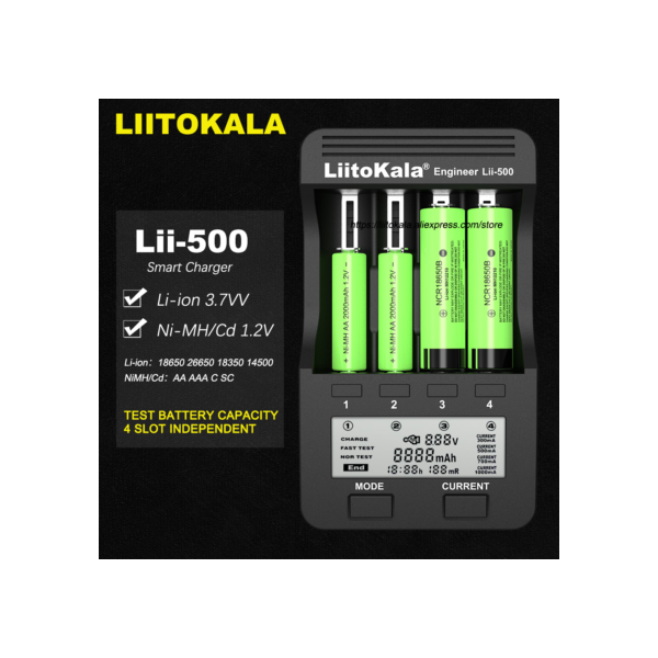 Liitokala-Carregador de bateria, Lii-500, Lii-402, lii-202, lii-100, lii-S1, 26650, 21700, 18500, 16340, 18350, AA, AAA