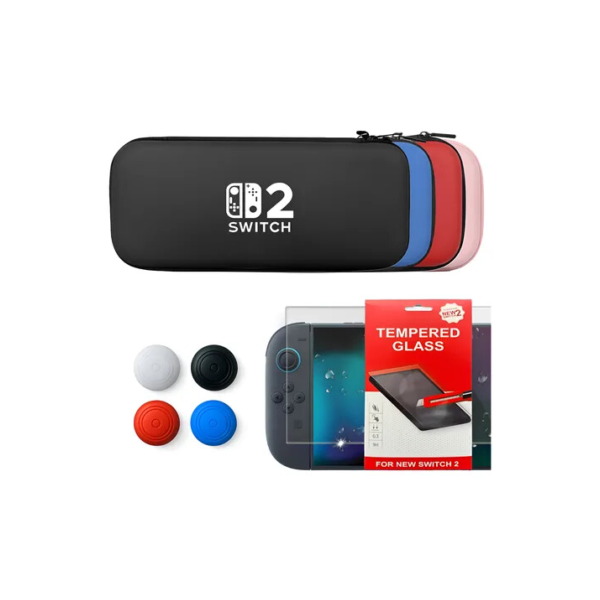 Case Capa Nintendo Switch 2 Estojo C/ Película + 4 Grips Preto