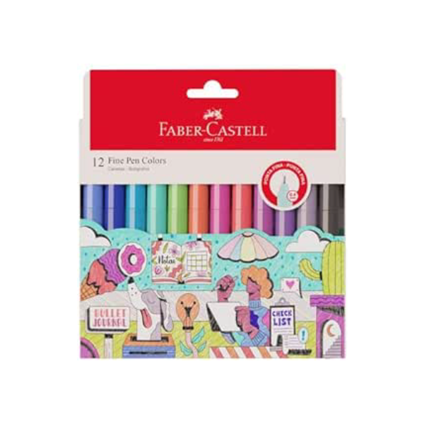 Caneta Ponta Fina, Faber-Castell, Fine Pen Colors, 12 Cores