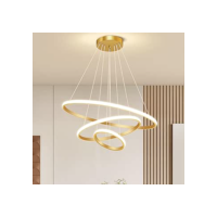 Luminária Pendente LED Moderna 3 Anéis 72W, Redonda Embutida, Regulável, 3 Cores de Luz (3000K/4000K/6000K), Altura Ajustável, Design Luxuoso para Sala, Quarto ou Escritório (Dourado)