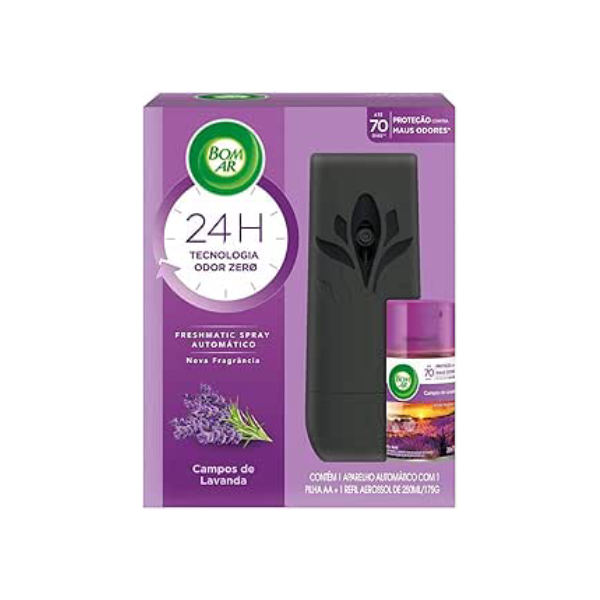 Aromatizador de Ambiente Bom Ar Automático Aerossol Freshmatic Campos de Lavanda Aparelho + Refil 250ml