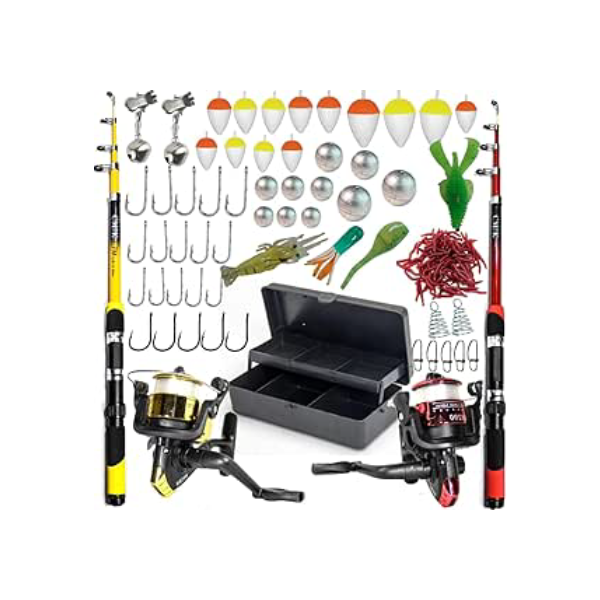 Kit Pesca Completo 2 varas 2 molinetes mais Estojo com Isca Boia Anzol Chumbada