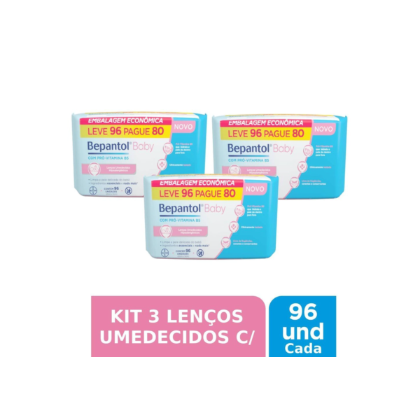 Kit 3 Lenços Umedecidos Hipoalergênicos 96un cada - Bepantol