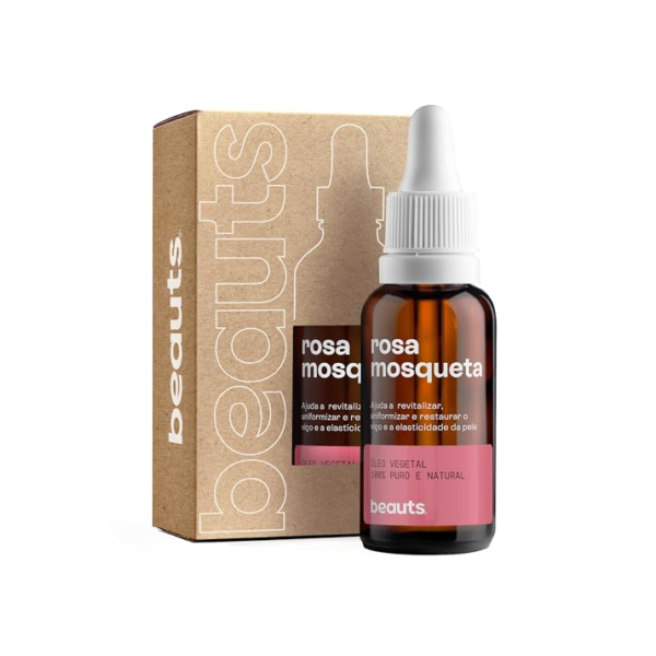 Óleo de Rosa Mosqueta Pura - Clareador, Hidratante e Antioxidante - Para Manchas, Rugas, Estrias e Melhor Elasticidade - Uso Facial, Oleo Corporal e Cabelos - 100% Puro Natural Vegano - 30 mL Beauts