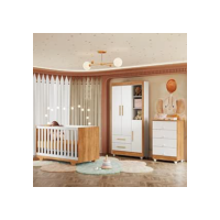Quarto de Bebê Completo 100% MDF com Cômoda Berço e Guarda Roupa 1 MDF Nina Branco/Amadeirado