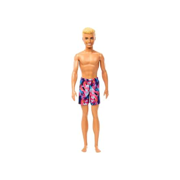 Barbie Fashion & Beauty, Boneco Ken de Praia com Calção Rosa e Azul, Para crianças a partir de 3 anos