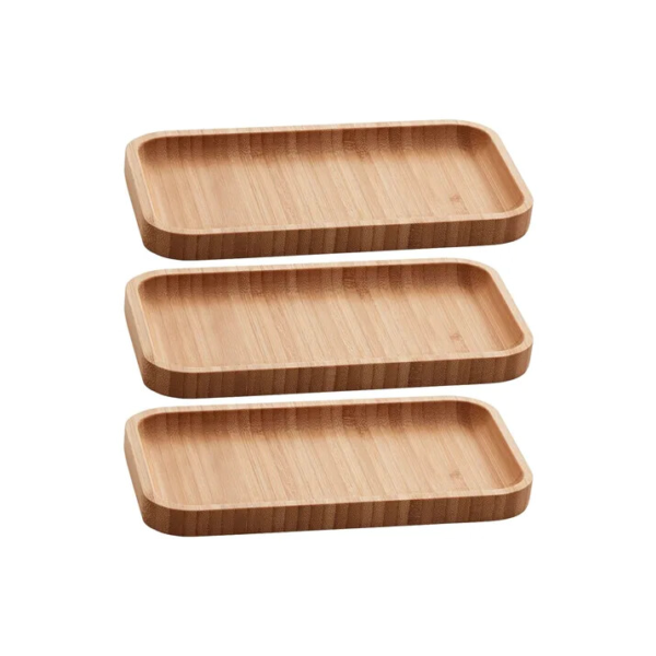 Kit 3 Bandejas De Bambu Retangular Para Cozinha 20x10cm Peti Lyor Hire