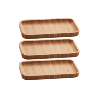 Kit 3 Bandejas De Bambu Retangular Para Cozinha 20x10cm Peti Lyor Hire