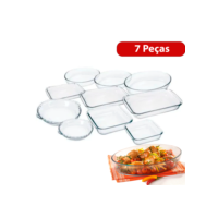 Conjunto Marinex Jogo de Travessas 7 peças Variadas em Vidro Temperado próprias P/ Forno