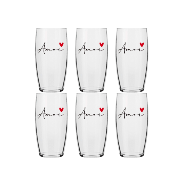 Jogo De Copos De Vidro 300ml Amor Vermelho Oca Nadir Figueiredo