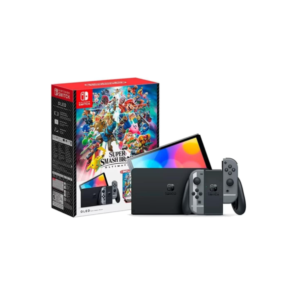 Console Nintendo Switch Oled Cinza com Jogo Super Smash Bros
