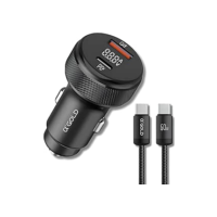 Carregador Veicular Turbo 60W Para Automóvel Carregador de Carro Duas Entradas com Carregamento Super Rápido + Cabo USB-C Premium Compatível Com Dispositivos IOS e Android