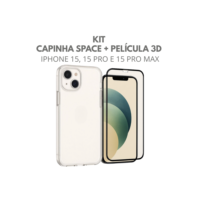 KIT Capinha Transparente Space Anti Impacto  + Película 3d IPHONE 15, 15 PRO e 15 PRO MAX
