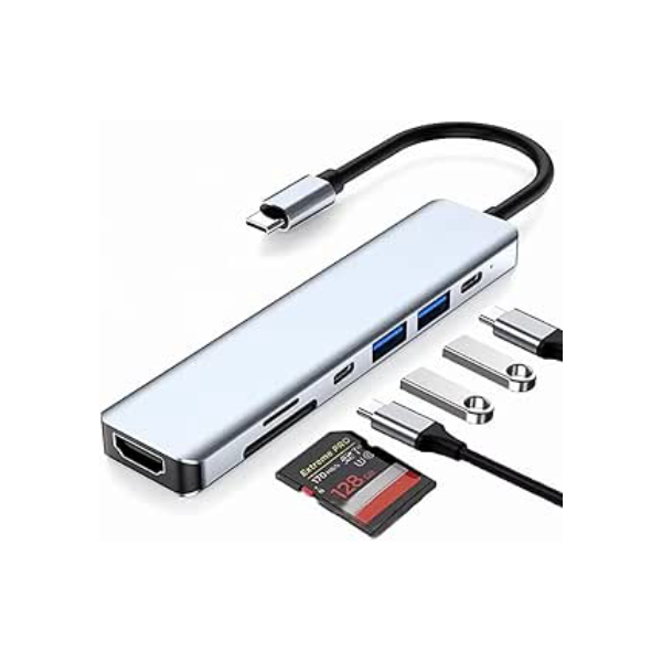 Adaptador Hub 7 em 1, USB-C, HDMI 4K, USB 3.0 e Carregamento Rápido