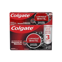 Colgate Creme Dental Clareador Luminous White Carvão Ativado 70G 3 Unidades
