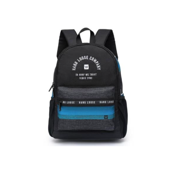 Mochila Masculina Reforçada Hang Loose Escolar 17 Litros - Cinza+Preto