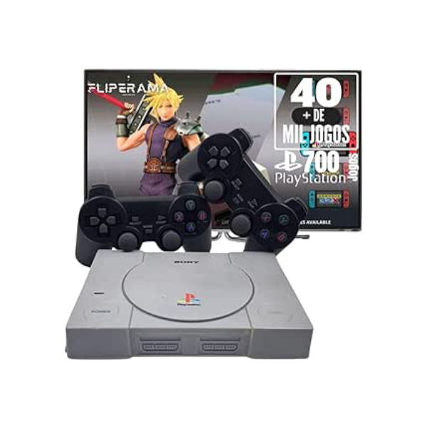 Console Retrô PSX com 40 mil jogos + 2 Controles diversos Games e Jogos+ 700 Jogos PS1 - Black (Cinza)