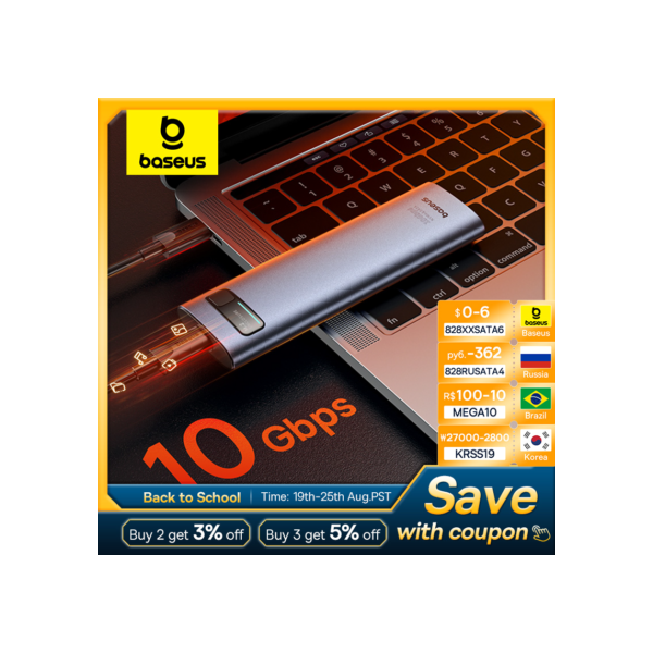 Baseus-Caso SSD NVMe SATA de Protocolo Duplo, M.2 para USB Tipo C 3.2, Gabinete Externo SATA Portátil, Box Case, 10Gbps, 3.2 Gen 2