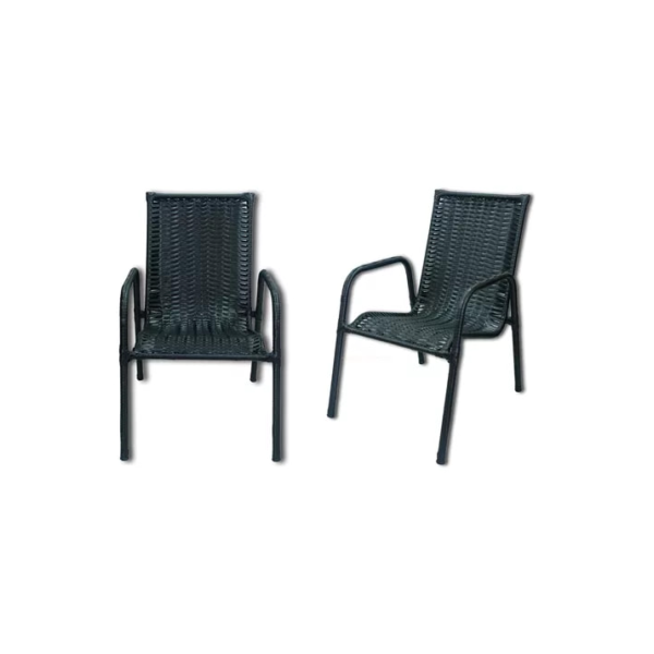 Kit 2 Cadeira Para Jardim Area Externa Fibra Sintético Junco Cor Argila Listras