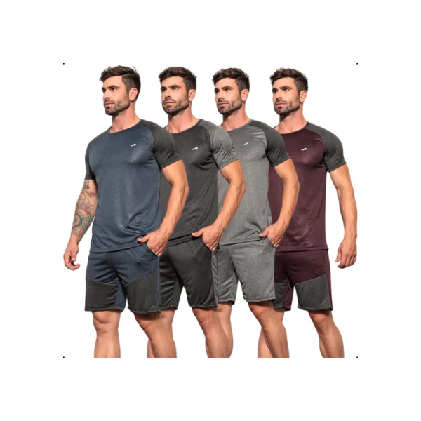 Kit 4 Conjuntos Dry Fit Masculino Camisas + Shorts Academia