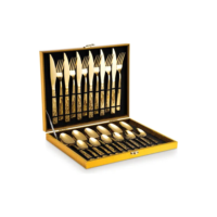 Eps-158 Kit Faqueiro Dourado Luxo Jogo Talheres Inox 24pçs + Maleta