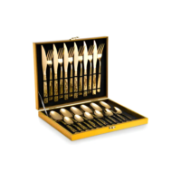 Eps-158 Kit Faqueiro Dourado Luxo Jogo Talheres Inox 24pçs + Maleta