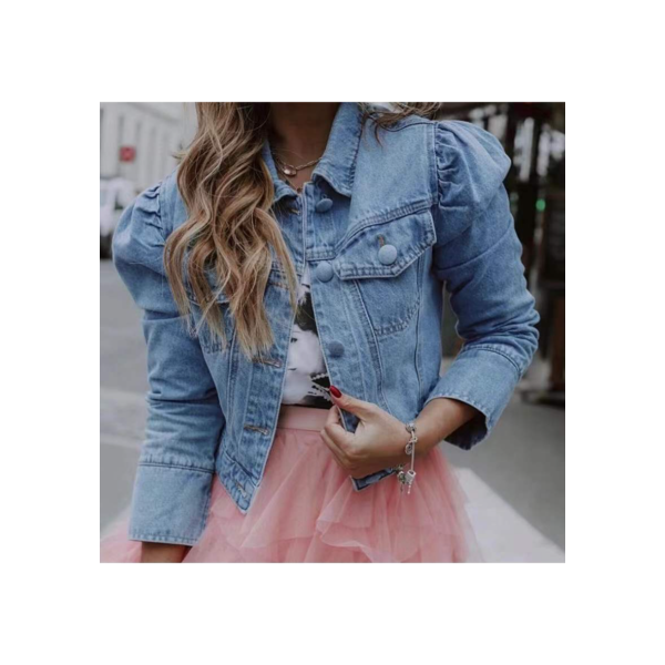 Jaqueta Jeans Manga pouco bufante casaco feminino