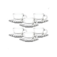 Jogo De Xícaras E Pires Em Vidro Transparente 12 Peças Para Café 220ml Pearl Pérola