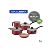 Jogo de Panelas 5 Peças Tramontina Turim Alumínio Revestimento Interno Starflon Max Vermelho/Chumbo