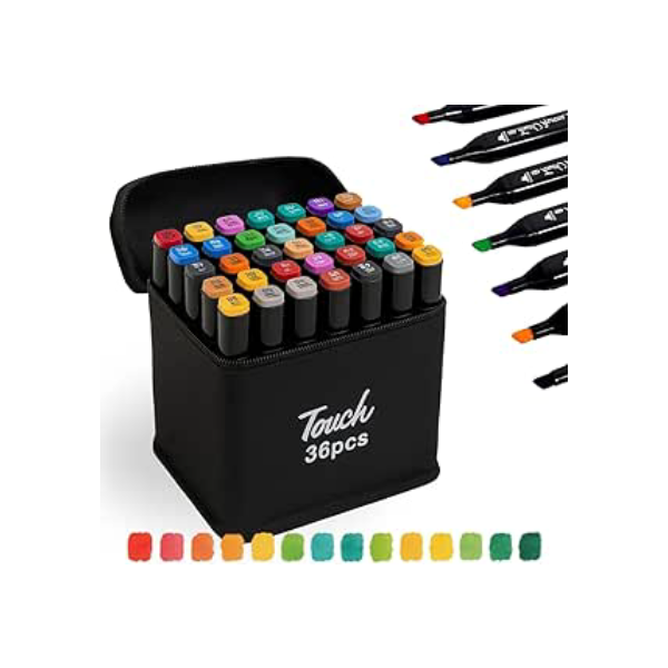 Kit 36 Canetinhas Coloridas Marcador Permanente Ponta Dupla Para Colorir Bobby Goods Desenho Profissional e Escolar Lettering Com Estojo Organizador