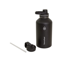 ThermoFlask Garrafa de água de aço inoxidável isolada a vácuo de parede dupla de 1,8 g com bico e tampas de palha, preta
