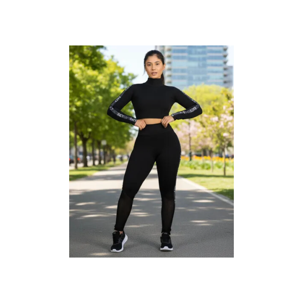 Conjunto Moda Fitness Feminino Calça E Top Manga Longa