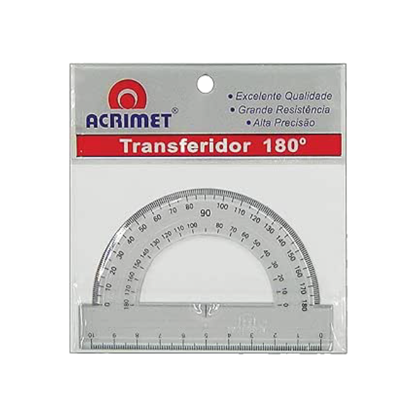 Transferidor de Poliestireno, 180 Graus, Cristal, Acrimet