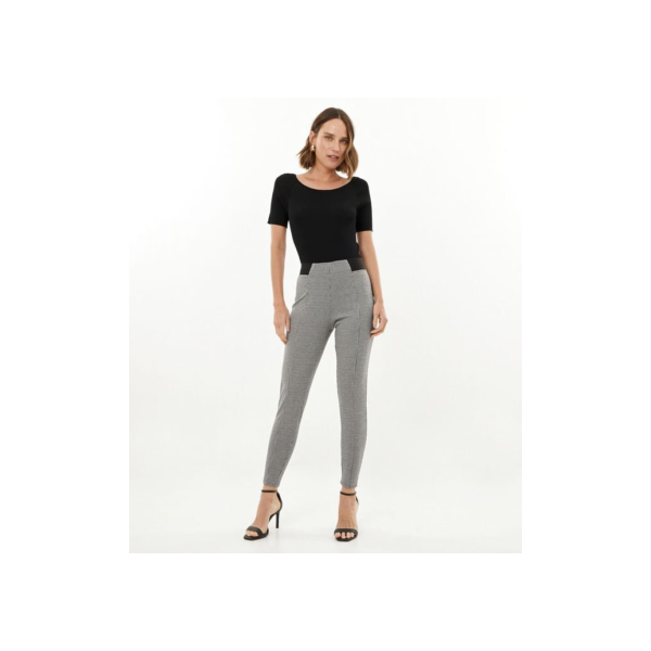 Calça Legging com Padronagem Xadrez Pied-de-Poule Preto