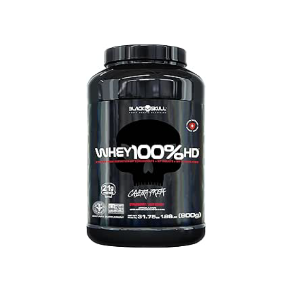Whey 100% Hd Morango 900G, Black Skull